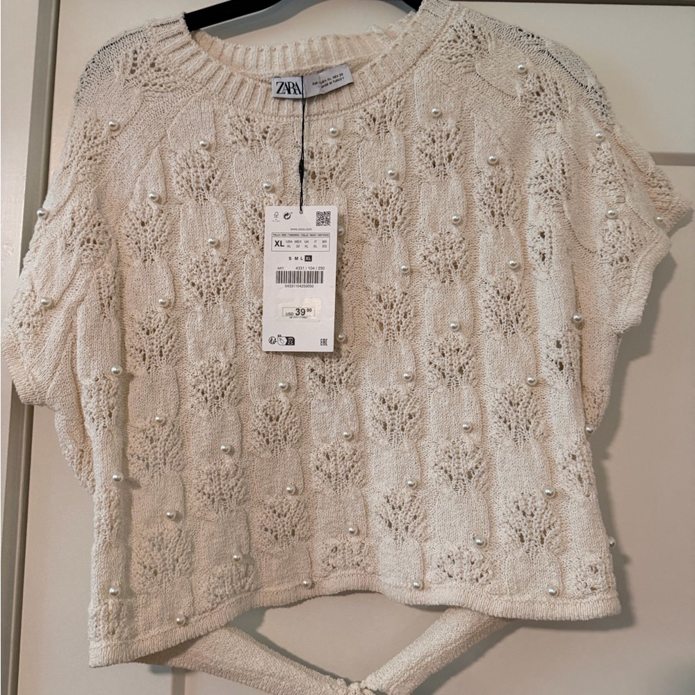Zara Ivory Knit with Pearl Accents - Picture 1 of 3